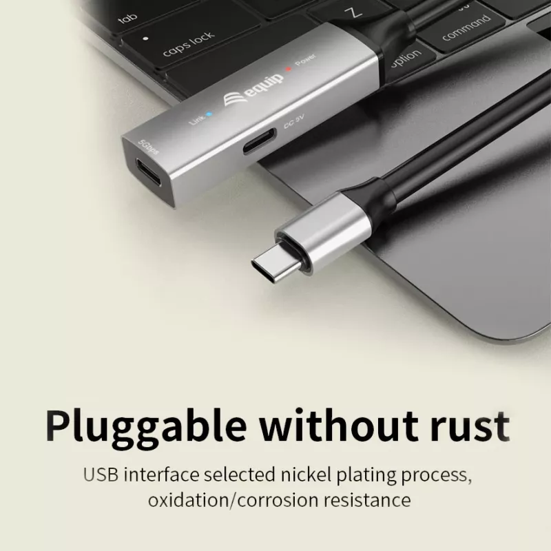 USB-C uz USB-C aktīvais pagarinātāja kabelis EQUIP 5 m, USB 3.2 Gen 1 (5 Gbps), niķelēti kontakti, melns