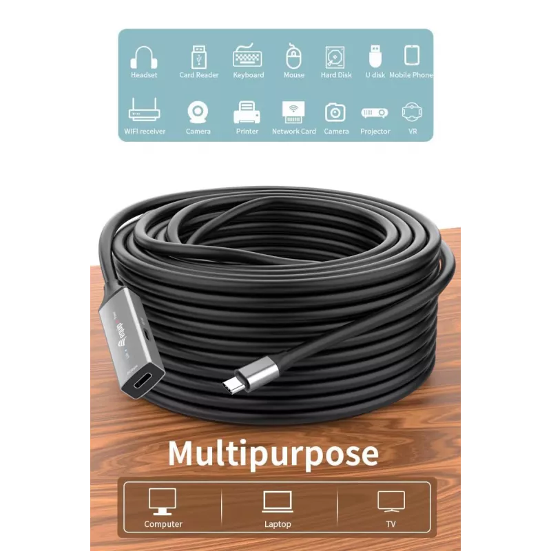 USB-C uz USB-C aktīvais pagarinātāja kabelis EQUIP 5 m, USB 3.2 Gen 1 (5 Gbps), niķelēti kontakti, melns