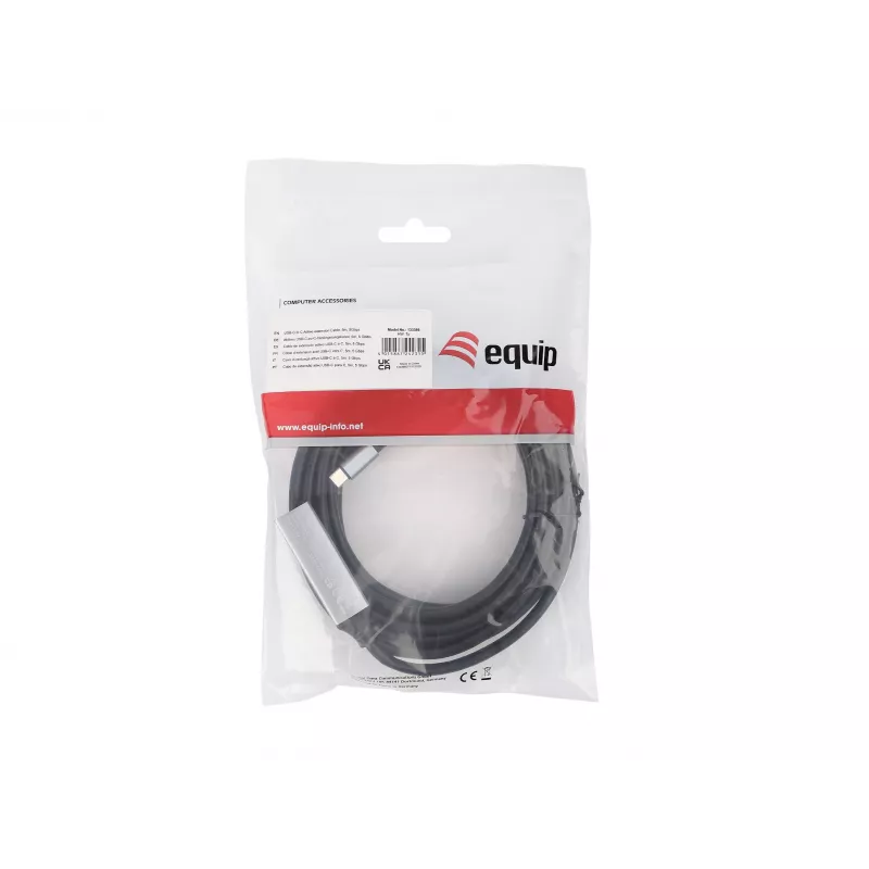 USB-C uz USB-C aktīvais pagarinātāja kabelis EQUIP 5 m, USB 3.2 Gen 1 (5 Gbps), niķelēti kontakti, melns