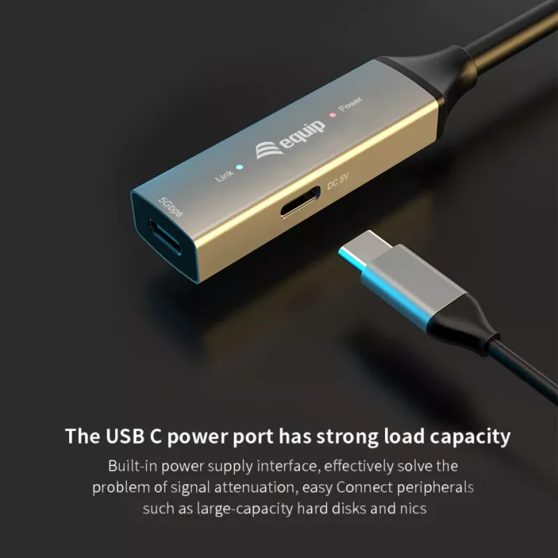 USB-C uz USB-C aktīvais pagarinātāja kabelis EQUIP 10 m, USB 3.2 Gen 1 (5 Gbps), melns