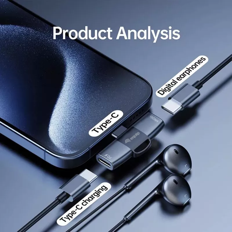 Adapter USB-C OTG 2-in-1 EQUIP 133479 — 100W PD, 10Gbps, 1x USB-C uz 2x USB-C, pelēks