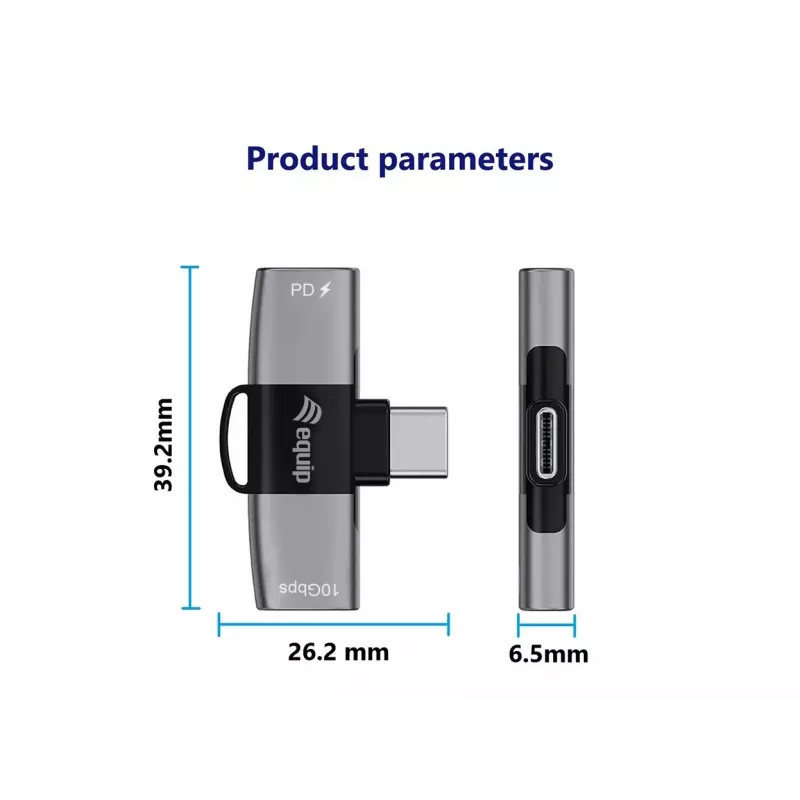 Adapter USB-C OTG 2-in-1 EQUIP 133479 — 100W PD, 10Gbps, 1x USB-C uz 2x USB-C, pelēks