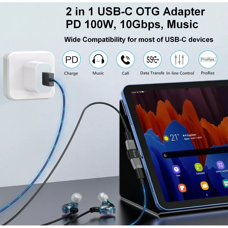 Adapter USB-C OTG 2-in-1 EQUIP 133479 — 100W PD, 10Gbps, 1x USB-C uz 2x USB-C, pelēks