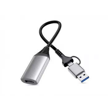 USB–HDMI adapteris EQUIP 133498 (USB-C un USB-A vīrišķais uz HDMI, 1080p, alumīnija korpuss, pelēks)