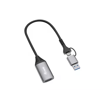 USB–HDMI adapteris EQUIP 133498 (USB-C un USB-A vīrišķais uz HDMI, 1080p, alumīnija korpuss, pelēks)