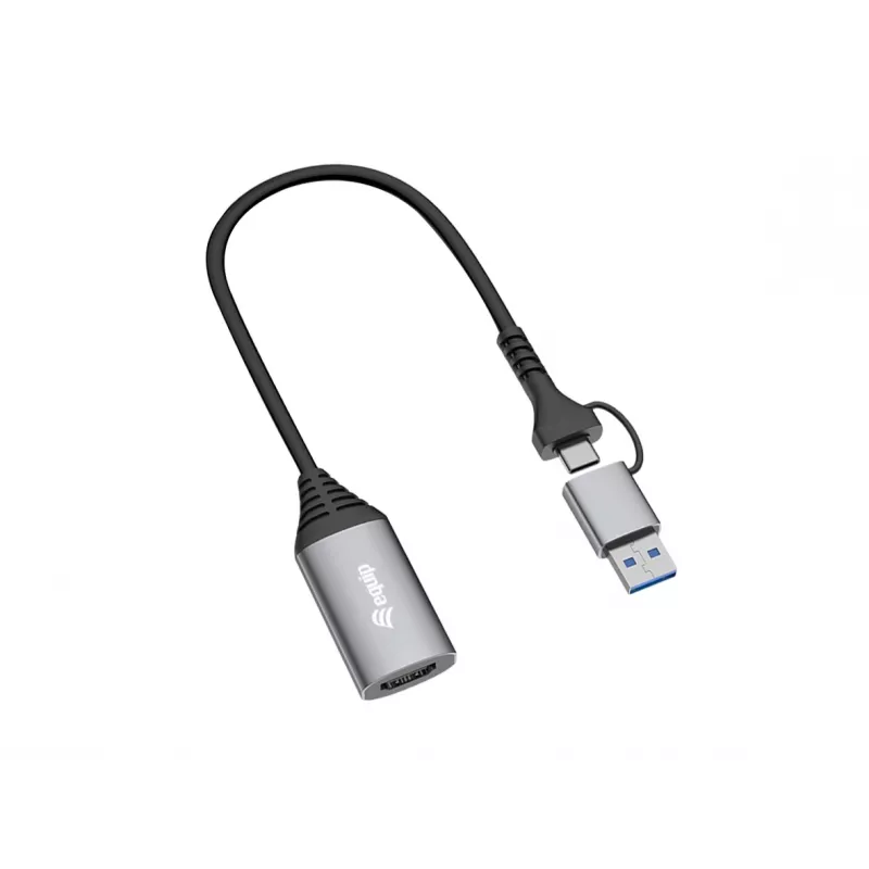 USB–HDMI adapteris EQUIP 133498 (USB-C un USB-A vīrišķais uz HDMI, 1080p, alumīnija korpuss, pelēks)