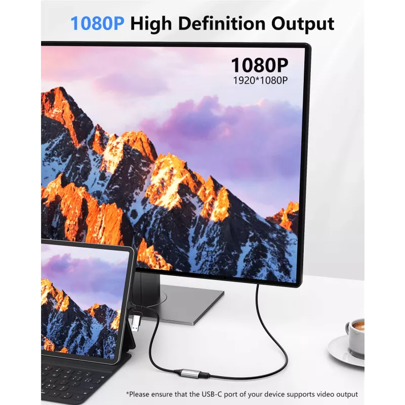 USB–HDMI adapteris EQUIP 133498 (USB-C un USB-A vīrišķais uz HDMI, 1080p, alumīnija korpuss, pelēks)