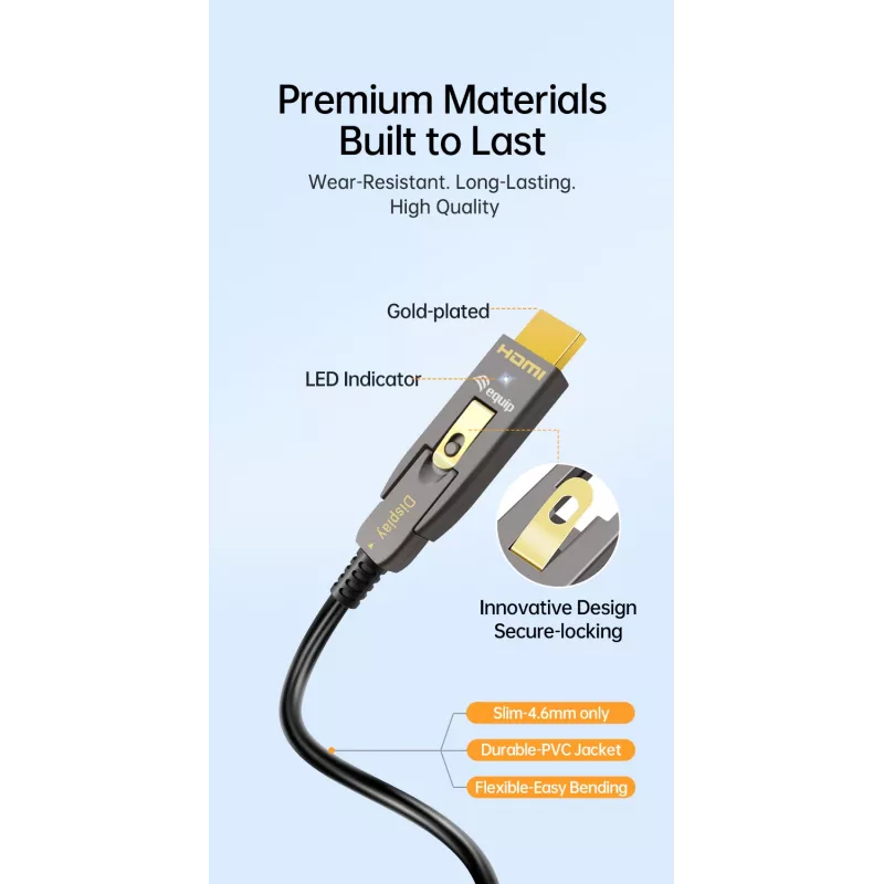 EQUIP HDMI 2.1 Active Optical kabelis 10 m — Detachable Type-D (Micro) + Type-A, 48 Gbit/s, 8K/60Hz