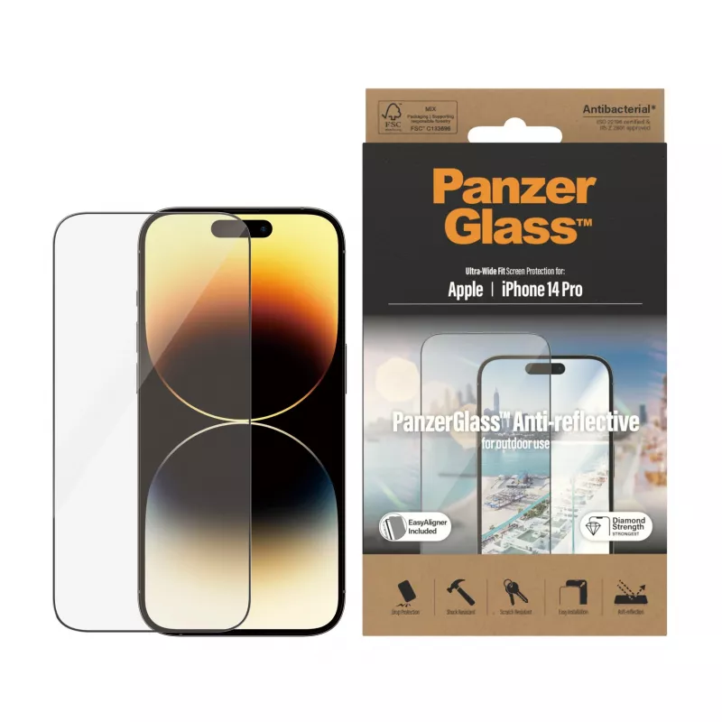 PanzerGlass® Pretatspīduma ekrāna aizsargs iPhone 14 Pro | Īpaši plata pielāgošanās ar EasyAligner