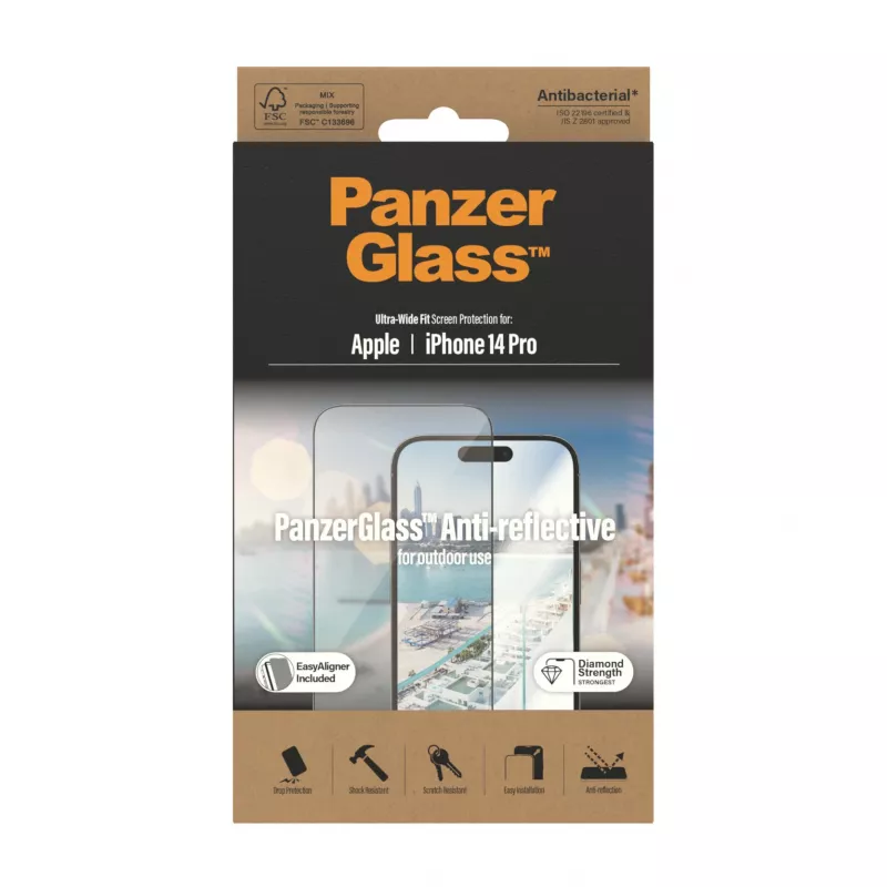PanzerGlass® Pretatspīduma ekrāna aizsargs iPhone 14 Pro | Īpaši plata pielāgošanās ar EasyAligner