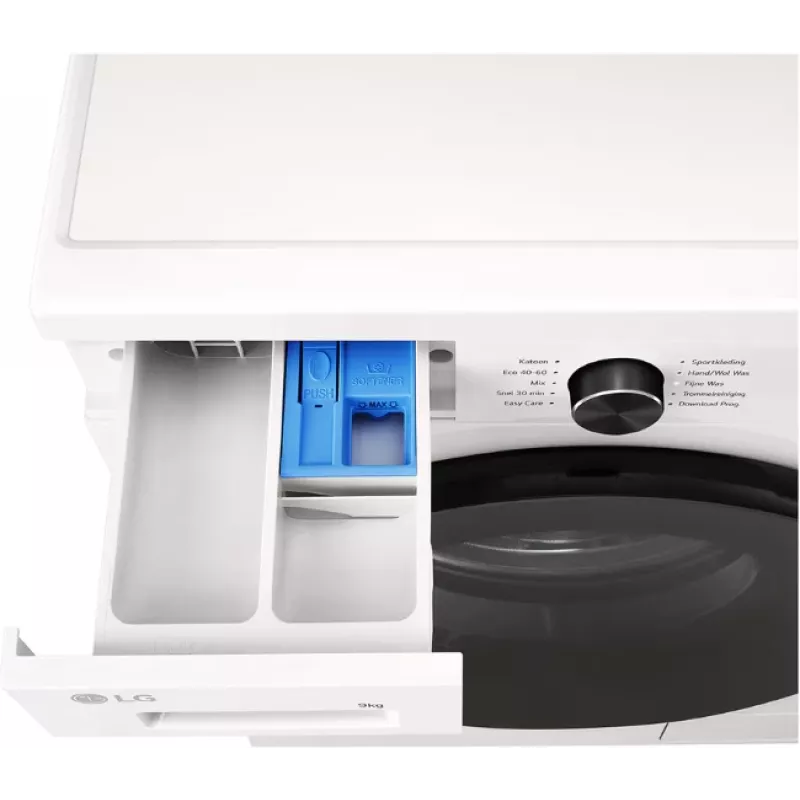 Priekšējās ielādes veļas mašīna LG F4X1009NWB — 9 kg, 1310 apgr./min, A klase, balta