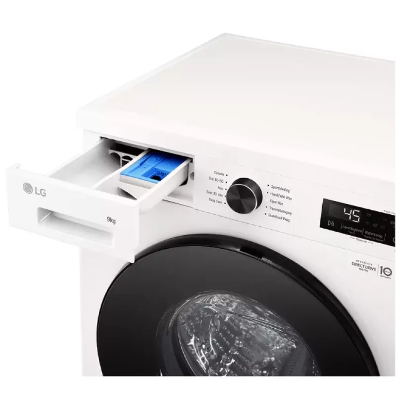 Priekšējās ielādes veļas mašīna LG F4X1009NWB — 9 kg, 1310 apgr./min, A klase, balta