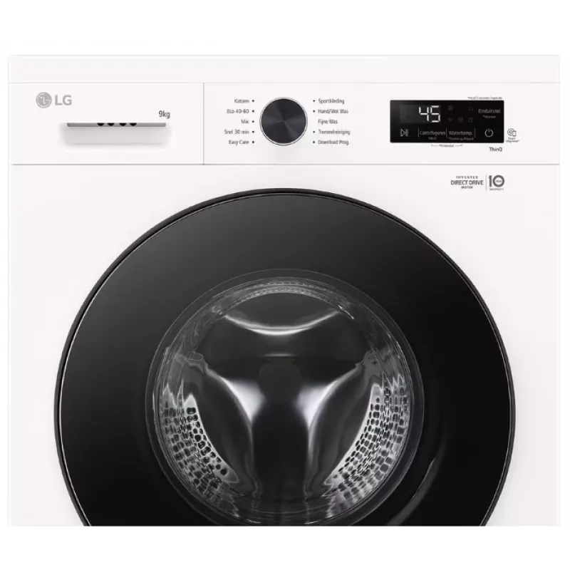 Priekšējās ielādes veļas mašīna LG F4X1009NWB — 9 kg, 1310 apgr./min, A klase, balta