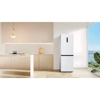 Ledusskapis TCL RP340BWD1 — brīvi stāvošs kombi, No Frost, 223 L ledusskapis / 117 L saldētava, 185 cm, Energoefektivitātes klase D, displejs, 35 dB, balts