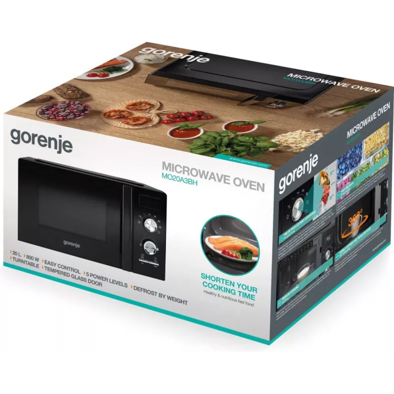 Gorenje MO20A3BH Melns kombinētā mikroviļņu krāsns, novietojama uz darba virsmas, 20 L, 800 W