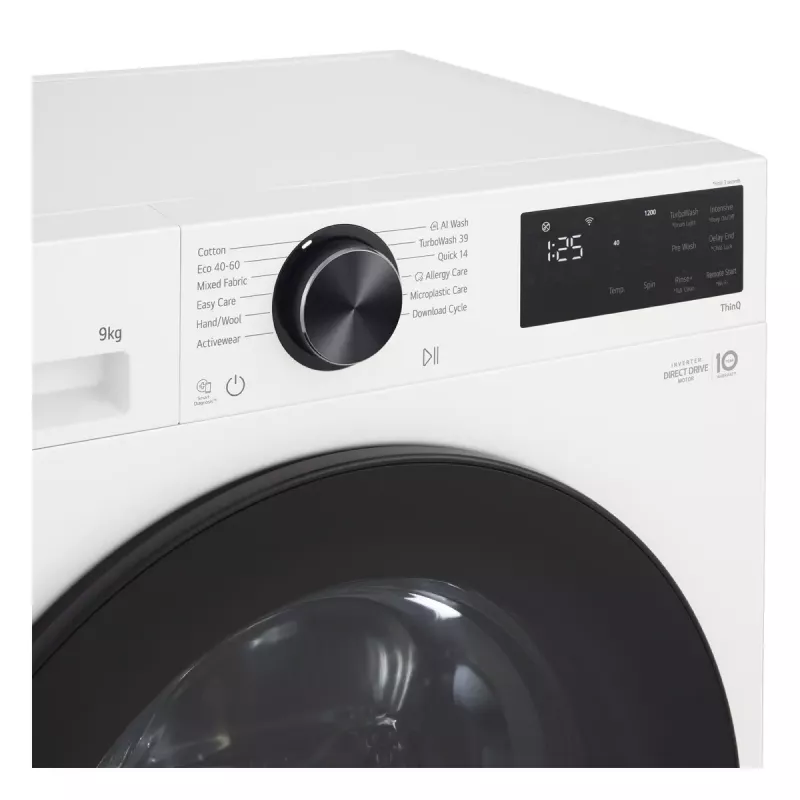 LG F2X50S9TWB veļas mazgājamā mašīna, priekšējā ielāde, 9 kg, 1170 apgr./min, A enerģijas klase, 600×535×850 mm, balta