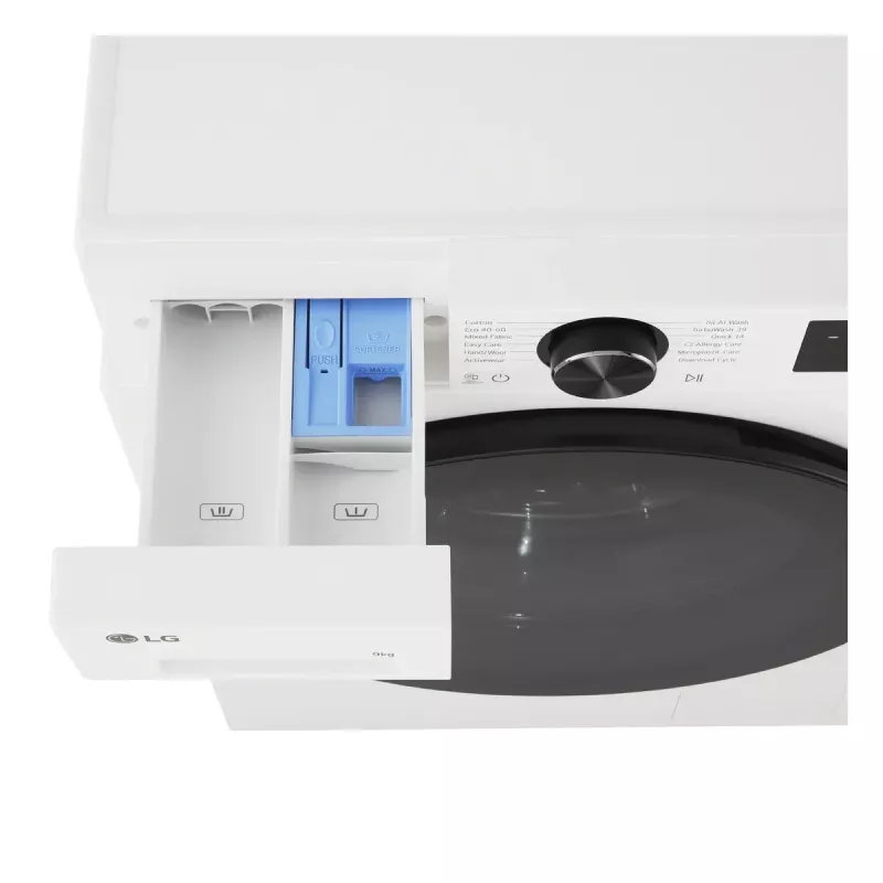 LG F2X50S9TWB veļas mazgājamā mašīna, priekšējā ielāde, 9 kg, 1170 apgr./min, A enerģijas klase, 600×535×850 mm, balta