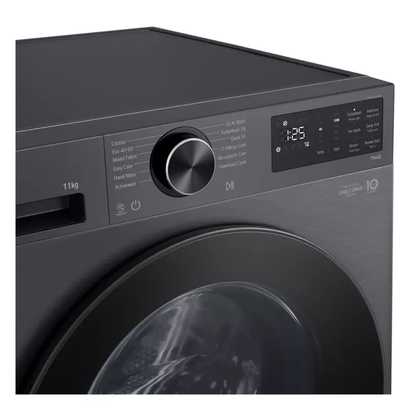LG F4X5011TBB, A, priekšējā ielāde, mazgāšanas ietilpība 11 kg, dziļums 56,5 cm, 1400 RPM, melna veļas mašīna ar priekšējo ielādi 1351 RPM