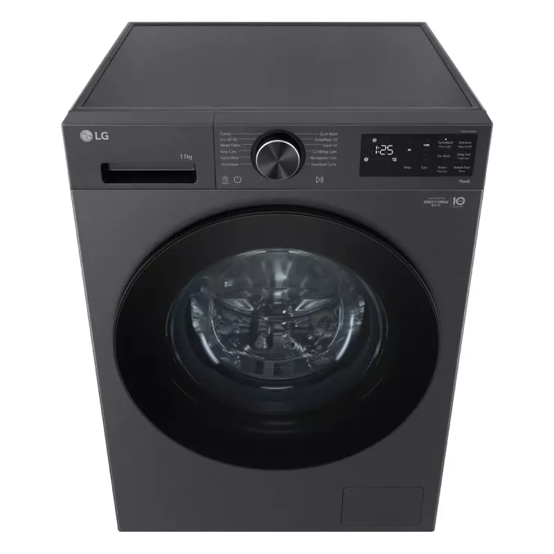 LG F4X5011TBB, A, priekšējā ielāde, mazgāšanas ietilpība 11 kg, dziļums 56,5 cm, 1400 RPM, melna veļas mašīna ar priekšējo ielādi 1351 RPM