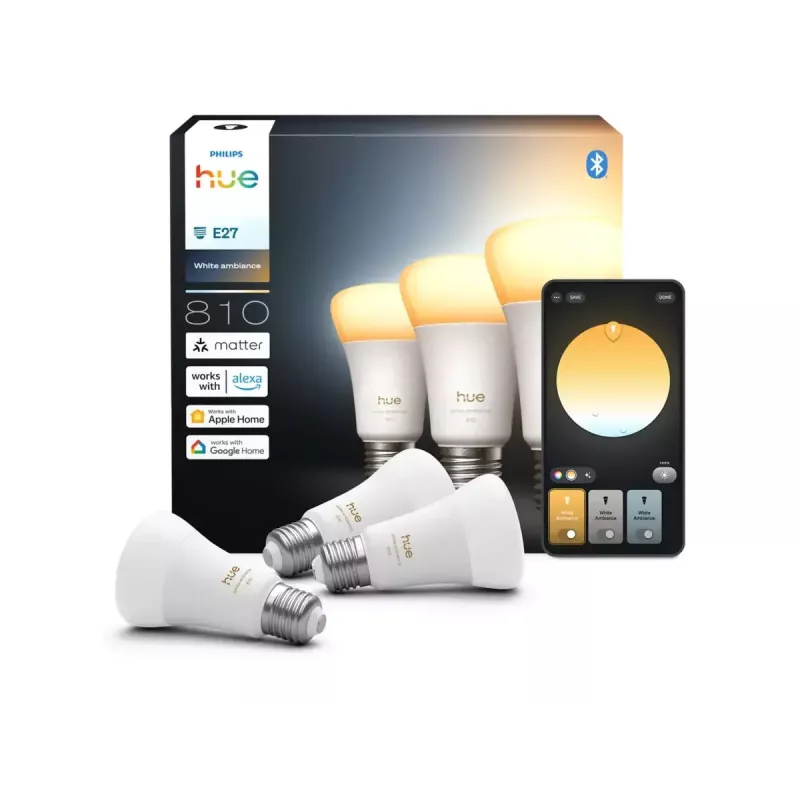Philips Hue WA 810 A60 3P EU | E27 | 6 W | Silti līdz vēsi balta gaisma | Bluetooth, Zigbee
