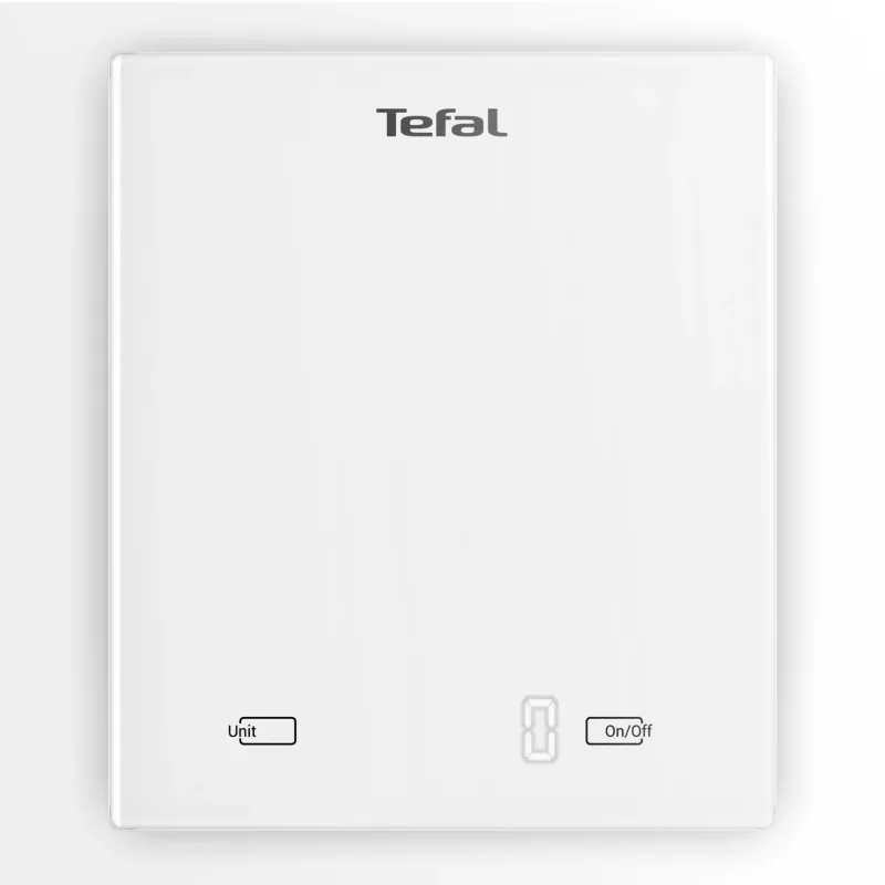 Elektroniskie virtuves svari Tefal Essential BC5504V0 — 5 kg ietilpība, 1 g precizitāte, LCD displejs, balta krāsa
