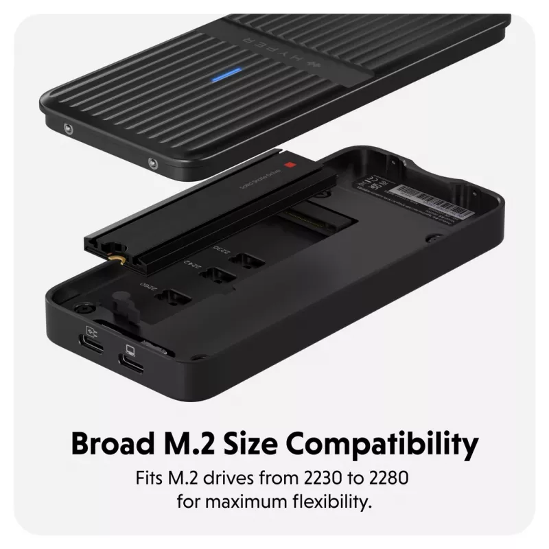 SSD korpuss Hyper HD2500GL M.2 PCIe SSD (USB4 Gen4, USB‑C) melns