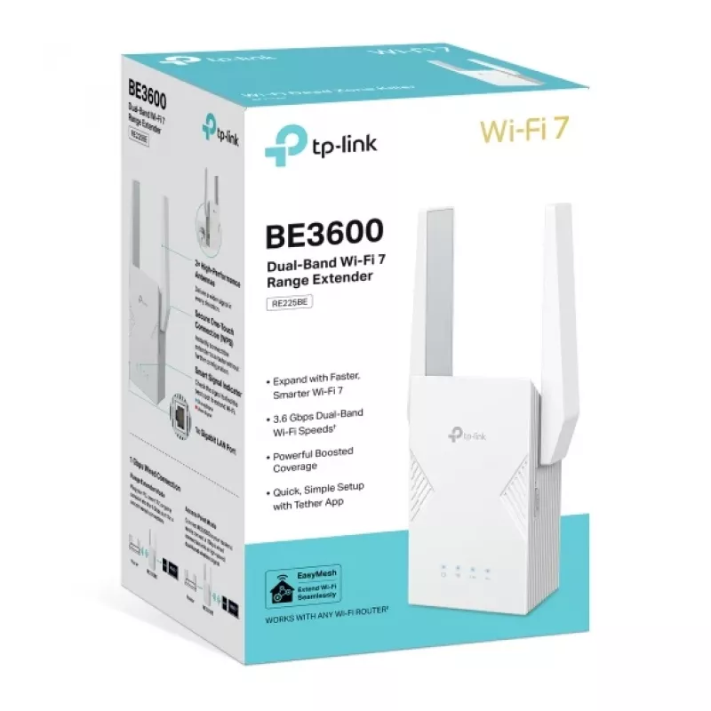 WiFi paplašinātājs TP-Link RE225BE 2,4 GHz/5 GHz Wi-Fi 7