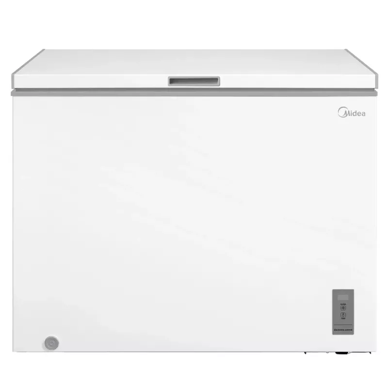 Saliekamā saldētava Midea MDRC411FZE01 — brīvstāvoša, 293 L ietilpība, E energoklase, 14 kg/24h sasaldēšana, balta