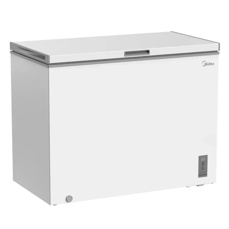 Saliekamā saldētava Midea MDRC411FZE01 — brīvstāvoša, 293 L ietilpība, E energoklase, 14 kg/24h sasaldēšana, balta