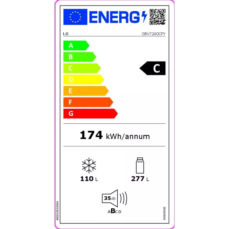 LG GBV7280CPY.APYQEUR ledusskapis-saldētava Brīvi stāvošs 387 L Nerūsējošais tērauds