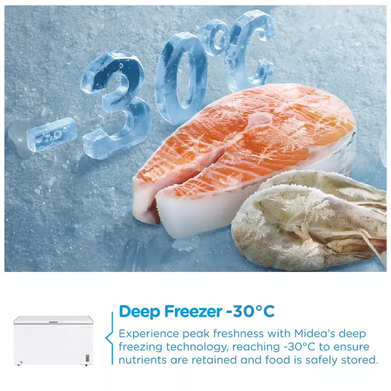 Midea MDRC564FZE01 lādes saldētava — brīvstāvoša, 418 L neto ietilpība, balta