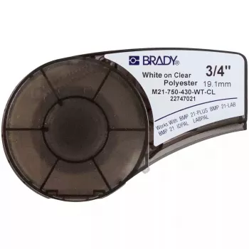 Pašlīmējošā printera etiķete Brady M21-750-430-WT-CL, caurspīdīgs poliesteris, 1,91 cm×6,4 m