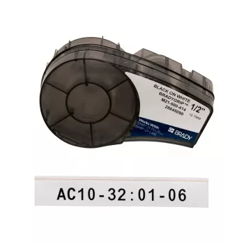 Pašlīmējoša nepārtrauktā printera etiķete Brady M21-500-414 — melna uz balta, 1,3 cm augstums, 3,05 m garums