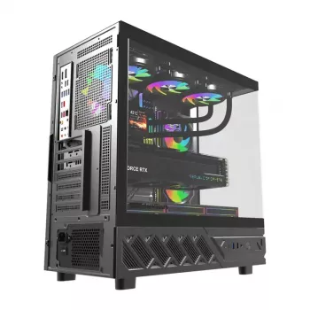 Datora korpuss DarkFlash DS950V ar priekšējo displeju (melns) un 6 iepriekš uzstādītiem ventilatoriem