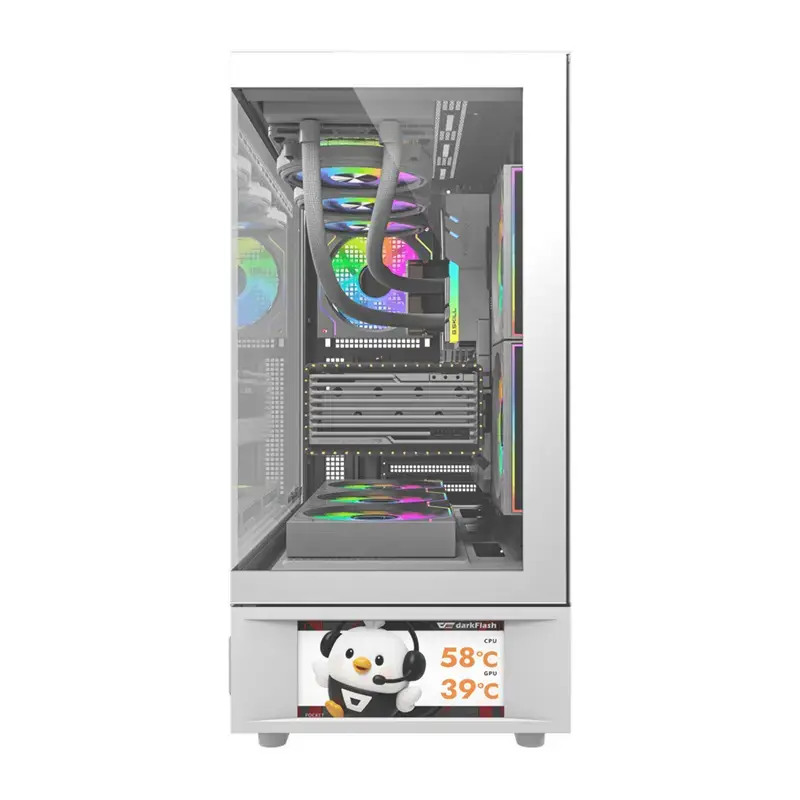 Datorkorpuss DarkFlash DS950V ar iebūvētu displeju, balts, komplektā 6 ventilatori
