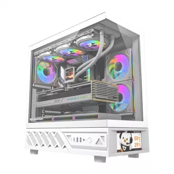Datorkorpuss DarkFlash DS950V ar iebūvētu displeju, balts, komplektā 6 ventilatori
