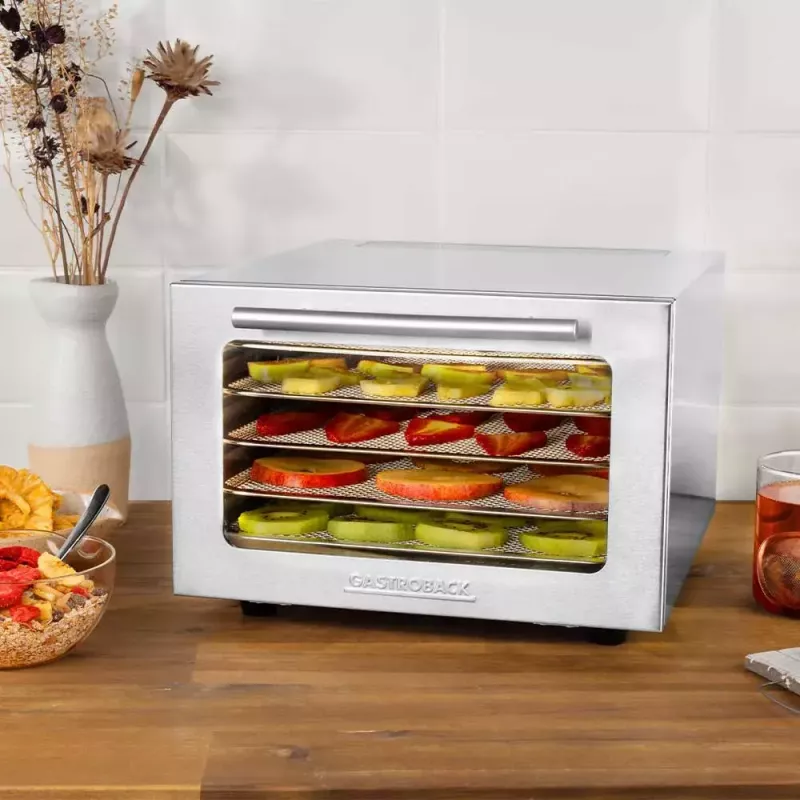Pārtikas žāvētājs GASTROBACK Mini Professional 400 W, nerūsējošais tērauds, taimeris līdz 24 h, 282×347×206 mm