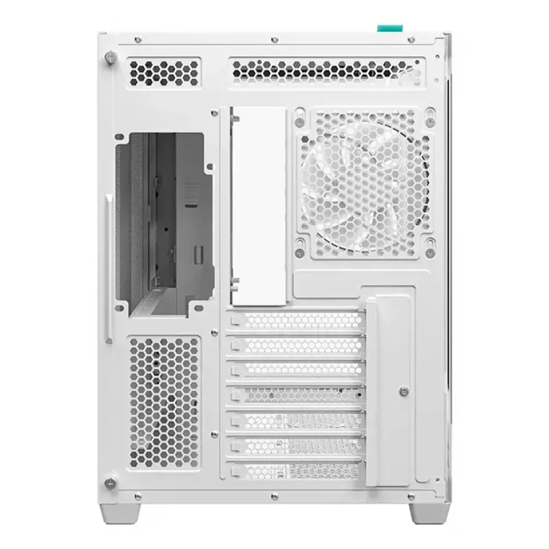 PC korpusa tornis DeepCool CG530U 4F Balts — aizmugurējais barošanas bloks, atbalsta 3x120mm sānu + 1x120mm aizmugurējo ventilatoru, 120/140mm ventilatoru stiprinājumi, 2,5 collu un 3,5 collu HDD