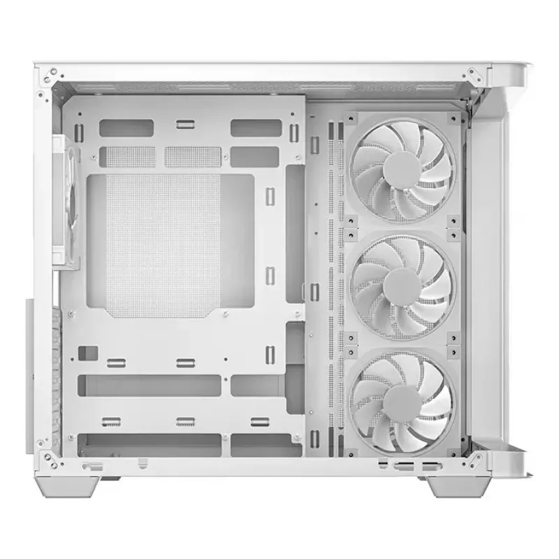 PC korpusa tornis DeepCool CG530U 4F Balts — aizmugurējais barošanas bloks, atbalsta 3x120mm sānu + 1x120mm aizmugurējo ventilatoru, 120/140mm ventilatoru stiprinājumi, 2,5 collu un 3,5 collu HDD