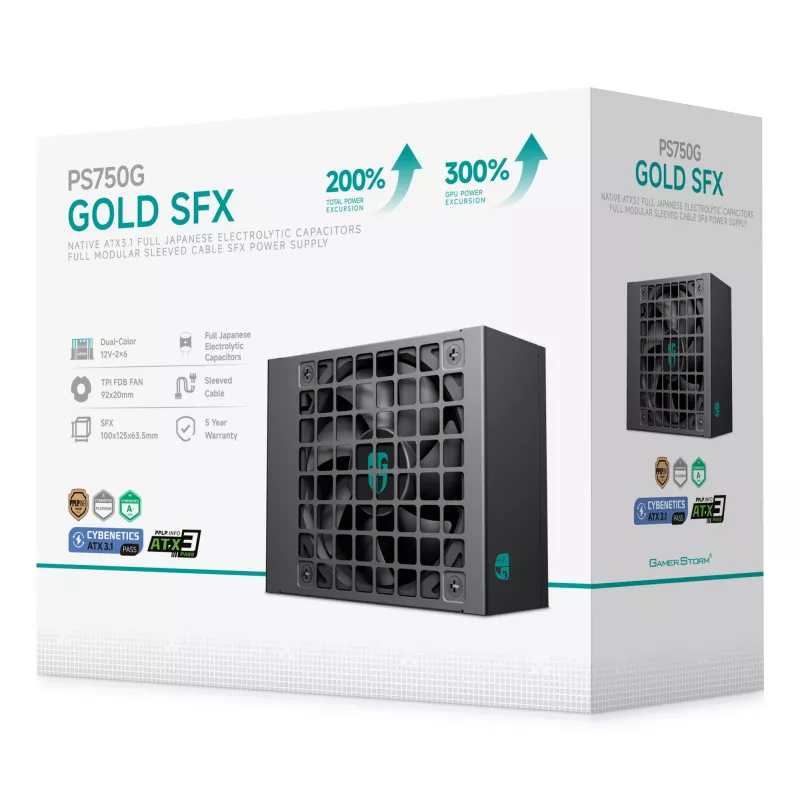Barošanas bloks DeepCool Gamer Storm PS750G 750 W ATX 20+4 pin, FDB ventilators 92 mm, melns