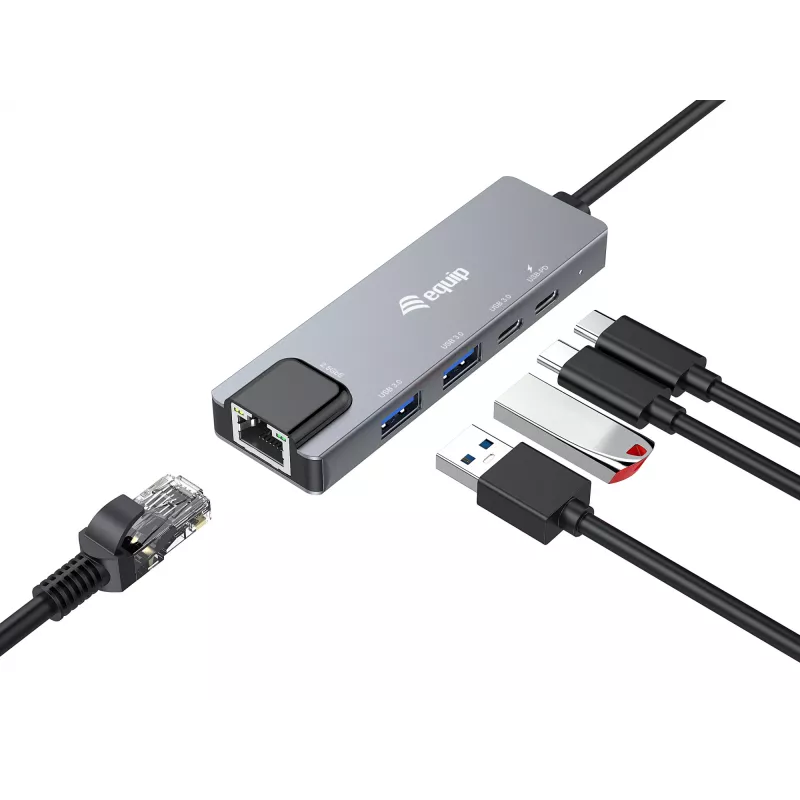 Equip 5-in-1 daudzfunkciju adapteris, 2.5GbE, USB-A x 2, USB-C x 1, USB-C, 100W USB PD