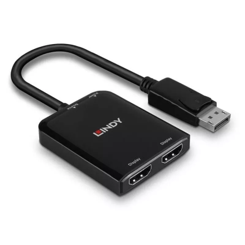 Lindy DisplayPort uz 2 portu HDMI MST centrmezgls, DisplayPort, 2 x HDMI, vīrišķais, sievišķā, taisns, taisns