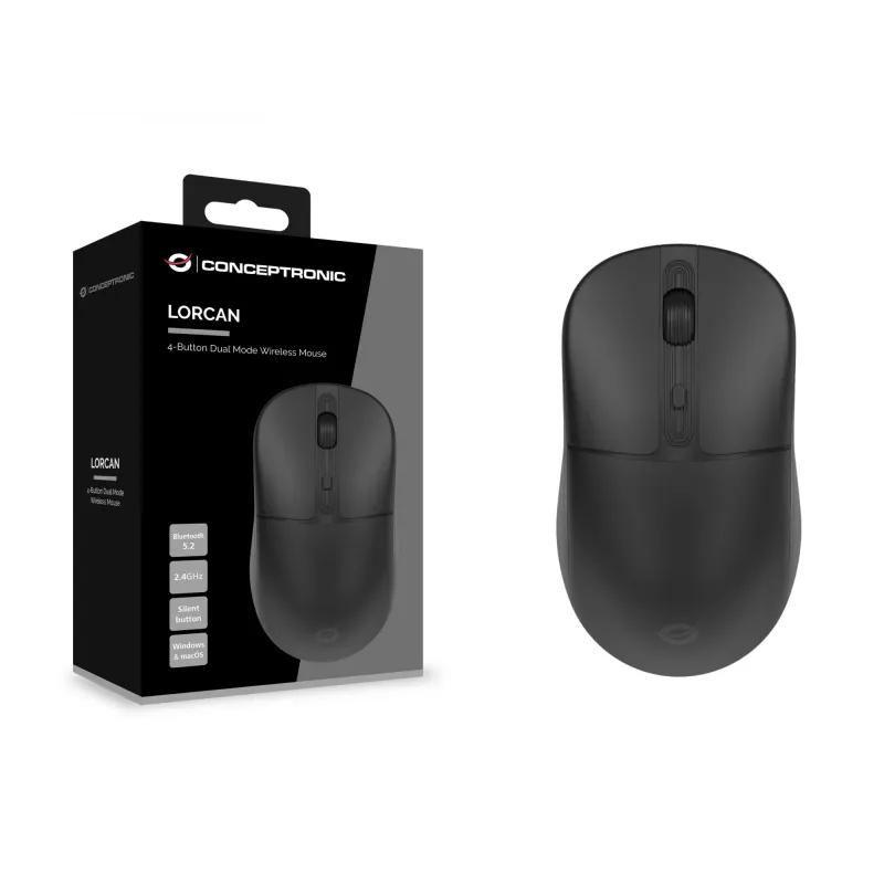 Conceptronic LORCAN04B bezvadu pele ar 4 pogām, divu režīmu, Bluetooth 5.2, 2,4 GHz