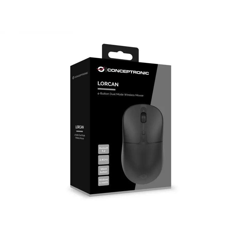 Conceptronic LORCAN04B bezvadu pele ar 4 pogām, divu režīmu, Bluetooth 5.2, 2,4 GHz
