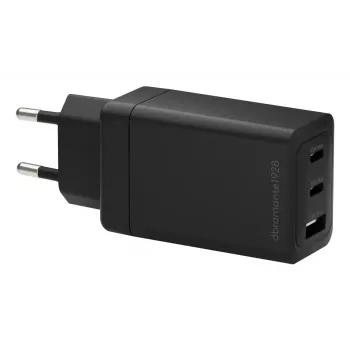 dbramante1928 re-charge IT ES sienas lādētājs — 2× USB‑C 65W + 1× USB‑A, iekštelpām, maiņstrāva, melns