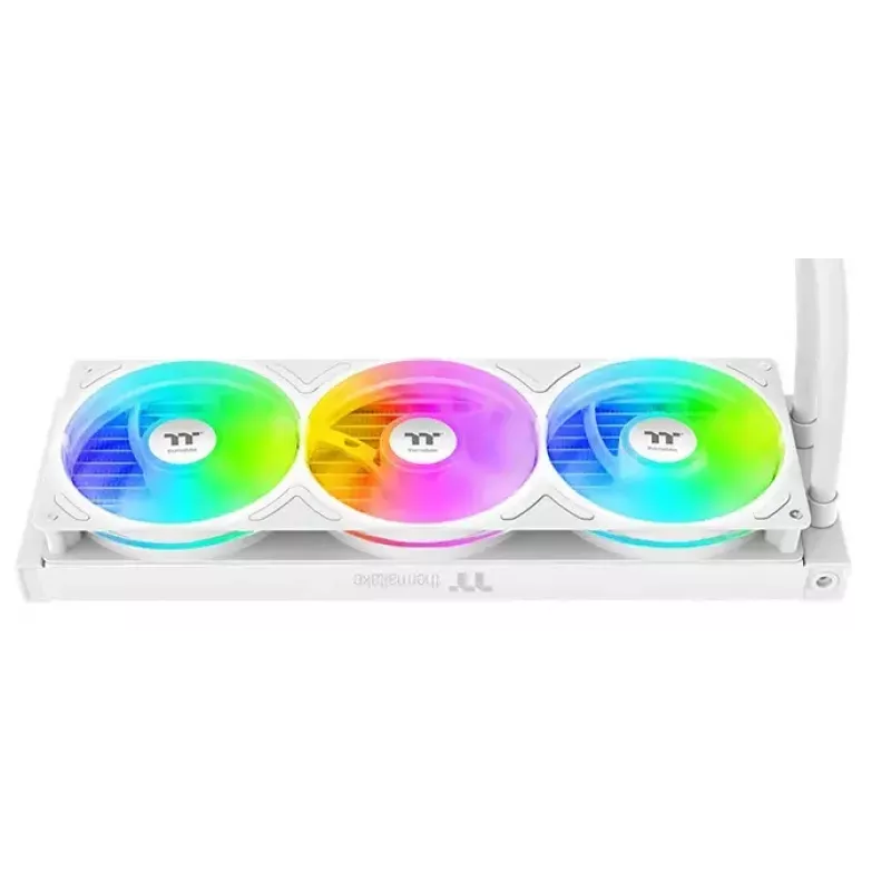 Universāls šķidruma dzesētājs Thermaltake TH360 V3 Ultra ARGB — 3x 120 mm ventilatori, 500–2500 RPM, 12 V, balts