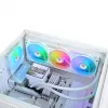 Universāls šķidruma dzesētājs Thermaltake TH360 V3 Ultra ARGB — 3x 120 mm ventilatori, 500–2500 RPM, 12 V, balts