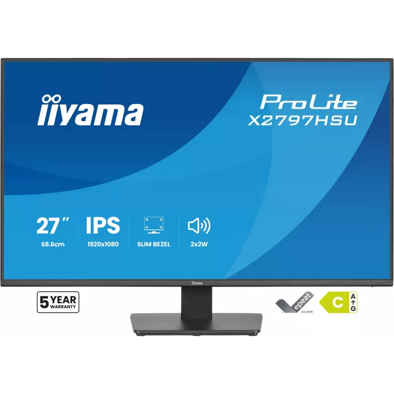 Datora monitors IIYAMA ProLite X2797HSU-B1 27 collas (68,6 cm) Full HD 1920×1080 LED matēts 4 ms USB 3.2 Gen 1 skaļruņi VESA melns