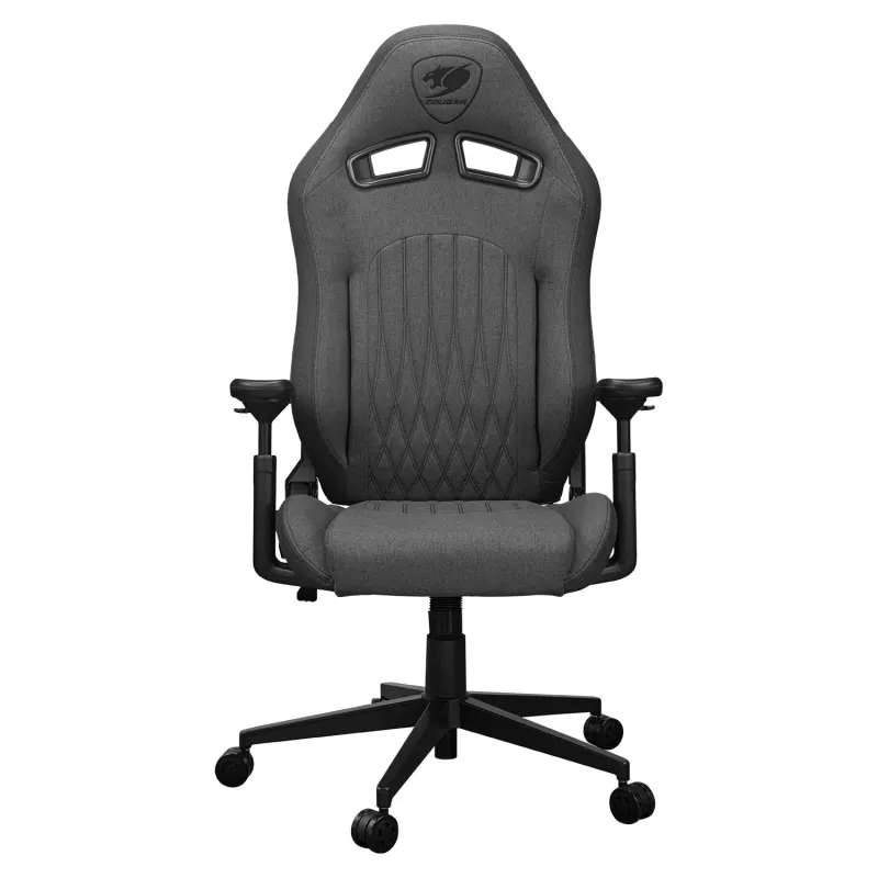 Universāla spēļu krēsls Cougar CGR-EPF-ROG — melns/pelēks, min. augstums 125 cm, sēdeklis 710×670 mm, maks. svars 120 kg