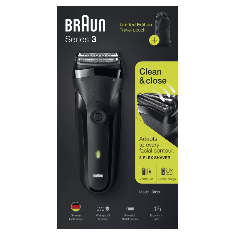 Braun Series 3 301s folijas skuveklis trimmeris melns